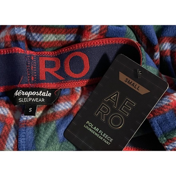 Aeropostale Sleepwear Pants Mens Small Plaid Polar Fleece Lounge Green Blue - Picture 4 of 6